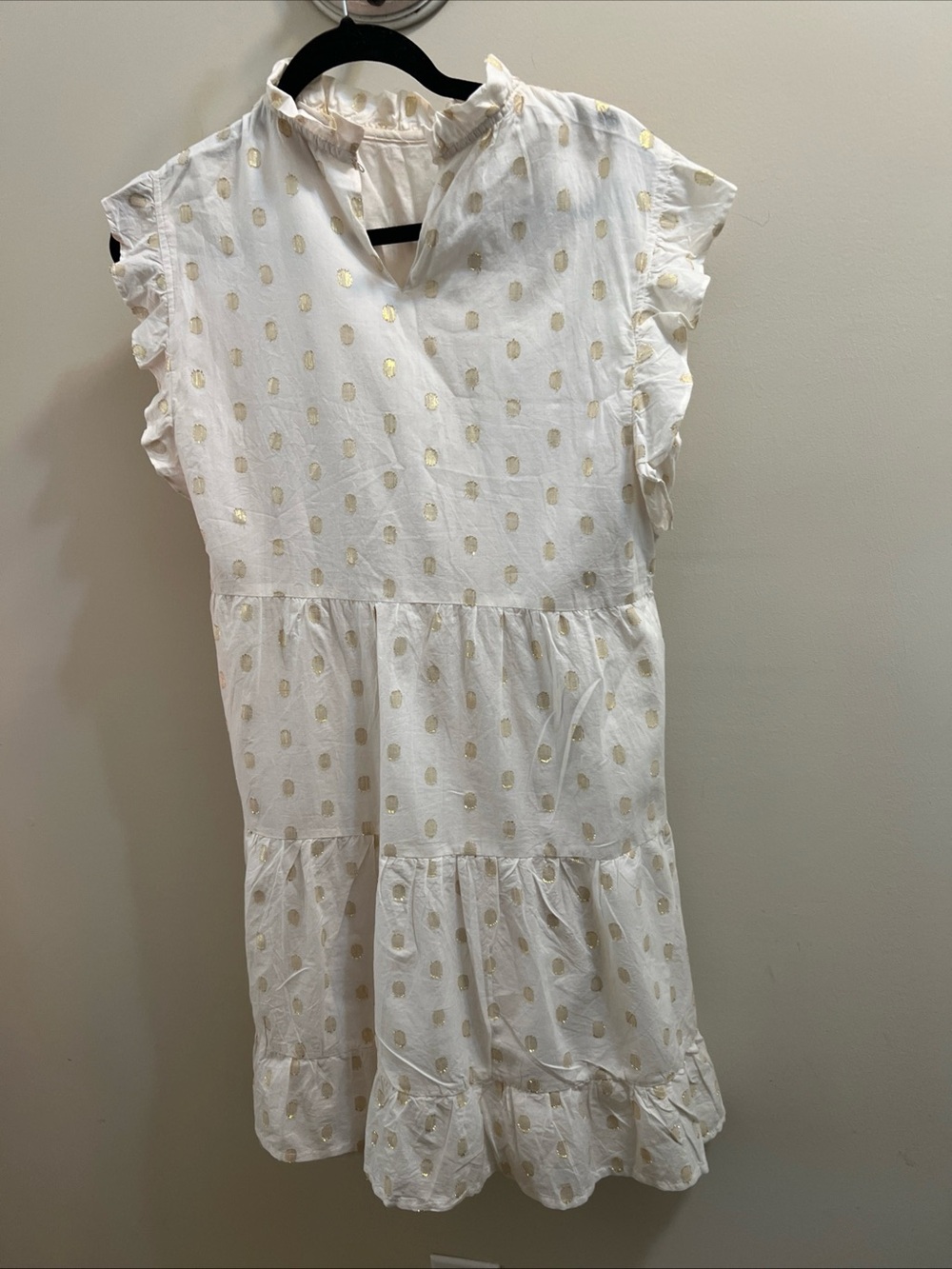 Liza Byrd Boutique White Dress with Gold Dot Accents Size Small